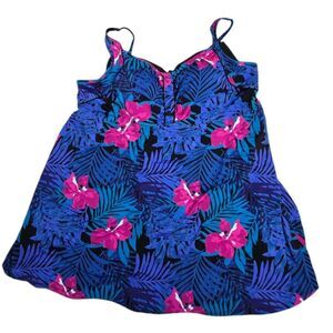 SWIMSUITS FOR ALL tropical floral hibiscus molded bra‎ one piece swim dress 30